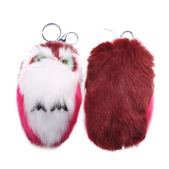 🆕Maroon, Pink & Aqua Owl Pom Poof Keychain Charm! - Picture 3 of 8